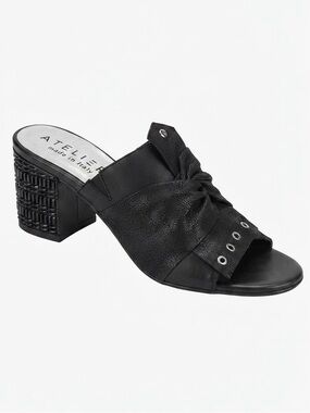 Ateliers Black Metallic Women’s Slide Open Toe Sandals Size 41 Block Heels